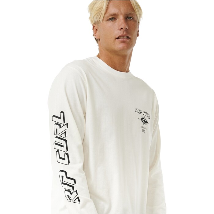 2024 Rip Curl Fade Out Icon Long Sleeve Tee 0BQMTE - Bone